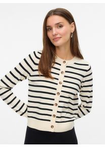 V&eacute;ro Moda Strickjacke VERO MODA "VMSABA PLAIN LS O-NECK CARDIGAN NOOS", Herren, Gr. XS, beige (birch stripes:with schwarz), Strick, Obermaterial: 50% Viskose, 28% Polyester, 22% Nylon, gestreift, regular fit taillenbedeckt, Rundhals, Strickjacken Strickjacke