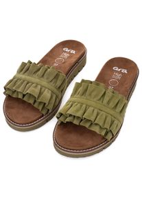 Pantolette Ara "KENT", Damen, Gr. 37, gr&uuml;n (kiwi), Veloursleder, unifarben, Schuhe Pantolette, Slides, Flats, Sandale mit geraffter Bandage