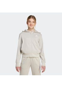 Kapuzensweatshirt adidas Sportswear "ADIDAS GIRLS 3-STREIFEN MIT ANIMALPRINT AUS FRENCH TERRY F&Uuml;R KINDER U", M&auml;dchen, Gr. 128, grau (wonder aluminium), Obermaterial: 55% Baumwolle, 36% Polyester, 9% Viskose, normal, Rundhals, angesetztes B&uuml;ndchen, Sweatshirts Kapuzensweatshirt, f&uuml;r Kinder, mit 3-Streifen im Animalprint, sportlicher Stil