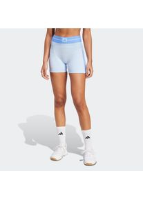 Shorts adidas Performance "HYPERGLAM RIB 4 LEGGINGS", Damen, Gr. XL, N-Gr, blau (glow blau, blau fusion, normal, gr.), Obermaterial: 85% Polyester, 15% Elasthan, Hosen Shorts, f&uuml;r Fitnessstudio und Alltag, aus weichem Strickmaterial