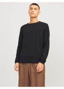 Jack & Jones Rundhalspullover JACK & JONES "JJDEAN KNIT CREW NECK AW24", Herren, Gr. S, schwarz, Strick, Obermaterial: 100% Baumwolle, unifarben, normal, Rundhals, Pullover Rundhalspullover, in gewaschener Optik