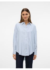 V&eacute;ro Moda Langarmbluse VERO MODA "VMNORA LS OVERSIZE SHIRT WVN GA NOOS", Damen, Gr. S, wei&szlig; (hellwei&szlig; stripes:nok blau jasper), Web, Obermaterial: 53% Polyester, 47% Viskose, gestreift, oversize Po-bedeckend, Blusen Langarmbluse