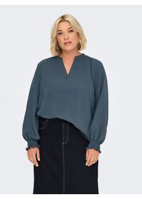 Shirtbluse Only CARMAKOMA "CARMETTA LIFE V-NECK TOP WVN NOOS", Damen, Gr. 42, blau (ombre blau), Web, Obermaterial: 100% Polyester, unifarben, regular fit normal, V-Ausschnitt, B&uuml;ndchen, Blusen Shirtbluse, Kunstfaser, regular fit