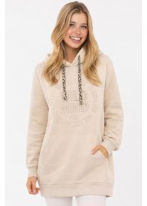 Sweatkleid Zwillingsherz "Wild Vibes", Damen, Gr. M, N-Gr, beige, Sweatware, Obermaterial: 50% Baumwolle, 50% Polyester, l&auml;ssig geschnitten kniefrei, hoch geschlossener Ausschnitt, angesetztes B&uuml;ndchen, Kleider Sweatkleid, praktische Fronttaschen, Leo-Kordel, tonale Stickerei