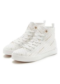 Stiefelette ELBSAND "Sneaker, Textilschuhe, Schn&uuml;rschuh, Freizeitschuh, Stoffschuhe", Damen, Gr. 38, wei&szlig;, Obermaterial: 100% Textilmaterial. Decksohle: 100% Textilmaterial. Futter: 100% Textilmaterial. Laufsohle: 100% Synthetik, bedruckt, Schuhe Stiefelette, Turnschuh, Schn&uuml;rhalbschuh mit modernem Logo-Druck VEGAN