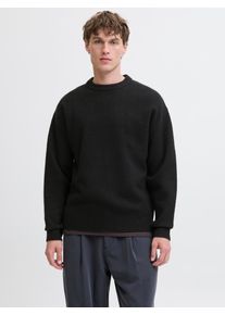 Jack & Jones Rundhalspullover JACK & JONES "JJESOHO OLLIE KNIT CREW NECK SN", Herren, Gr. M, schwarz, Strick, Obermaterial: 51% Polyester, 41% Polyacryl, 5% Wolle, 3% Elasthan, unifarben, relaxed fit normal, Rundhals, Strickb&uuml;ndchen, Pullover Rundhalspullover, Materialmix, relaxed fit