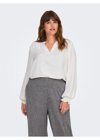 Shirtbluse Only CARMAKOMA "CARMETTA LIFE V-NECK TOP WVN NOOS", Damen, Gr. 54, wei&szlig; (cloud dancer), Web, Obermaterial: 100% Polyester, unifarben, regular fit normal, V-Ausschnitt, B&uuml;ndchen, Blusen Shirtbluse, Kunstfaser, regular fit