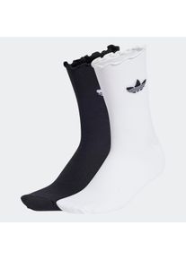Sportsocken adidas originals "RUFFLE, 2 PAAR", Damen, Gr. L (43/45), wei&szlig;, schwarz, Obermaterial: 91% Polyamid, 5% Elasthan, 4% sonstige Fasern, Socken Sportsocken, f&uuml;r Erwachsene, mit R&uuml;schendetails hinten und am B&uuml;ndchen
