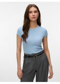 V&eacute;ro Moda Kurzarmpullover VERO MODA "VMSILJE C/S O-NECK POINTELLE PULL NOOS", Damen, Gr. L, cashmere blau, Strick, Obermaterial: 77% Viskose, 23% Polyester, unifarben, regular fit normal, Rundhals, Pullover Kurzarmpullover, Sommerpulli