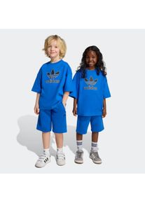 Trainingsanzug adidas originals "UND SET BIG LOGO DESIGN KIDS", Damen, Gr. 104, blau (blau, schwarz), Obermaterial: 100% Baumwolle. Obermaterial Hose: 70% Baumwolle, 30% Polyester, Sportanz&uuml;ge Trainingsanzug