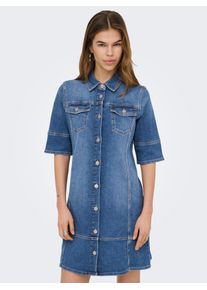 Jeanskleid Only "ONLKATERINA 2/4 SHORT DNM DRESS AKM", Damen, Gr. M, N-Gr, medium blau denim, Denim/Jeans, Obermaterial: 98% Baumwolle, 2% Elasthan, unifarben, kurz, Kleider Jeanskleid, in A-Linien Form