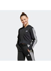 Kapuzensweatshirt adidas Sportswear "ESSENTIALS KIDS", M&auml;dchen, Gr. 152, schwarz-wei&szlig; (schwarz, wei&szlig;), Obermaterial: 70% Baumwolle, 30% Polyester, angesetztes B&uuml;ndchen, Sweatshirts Kapuzensweatshirt