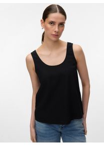 V&eacute;ro Moda Blusenshirt VERO MODA "VMMYMILO S/L TOP WVN GA", Damen, Gr. M, schwarz, Jersey, Obermaterial: 55% Viskose, 45% Leinen, unifarben, regular fit kurz, tiefer Rundhals, Shirts Blusenshirt