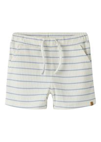 Shorts LIL' ATELIER "NMMKAIL SHORTS LIL", Jungen, Gr. 122, N-Gr, coconut milk stripes:zen blau, Jersey, Obermaterial: 95% Baumwolle, 5% Elasthan, gestreift, normal kurz, Hosen Shorts, Baumwollmischung, regular fit