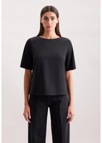 Schlupfbluse Seidensticker, Damen, Gr. M38, schwarz, 100% Polyester, unifarben, regular fit, Rundhals, Blusen Schlupfbluse, 1/2 Rundhals Uni