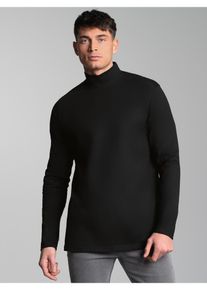 Longsleeve TRIGEMA "TRIGEMA Langarm Shirt mit Stehkragen", Herren, Gr. L, schwarz, Single Jersey, 100% Baumwolle, Basic, lang, ohne Ausschnitt, Shirts Longsleeve