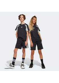 Shorts adidas Sportswear "SEASONAL ESSENTIALS COLORBLOCK KIDS", Damen, Gr. 164, N-Gr, schwarz (schwarz, wonder silber, wei&szlig;,), Obermaterial: 52% Baumwolle, 48% Polyester, Hosen Shorts