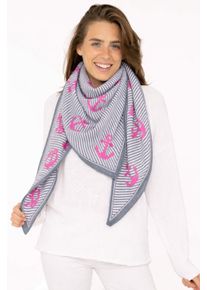 Dreieckstuch Zwillingsherz "Gestreifter Anker", Damen, grau pink, Strick, Baumwollmischung, gemustert, mehrfarbig, Modet&uuml;cher Dreieckstuch, maritimes Tuch mit pinken Ankern