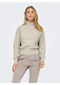 Stehkragenpullover Only "ONLDORITTA LS CABLE ZIP HIG NECK KNT", Damen, Gr. XL, pumice stone, Strick, Obermaterial: 60% Baumwolle, 40% Polyacryl, unifarben, regular fit normal, hoch geschlossener Ausschnitt, Pullover Stehkragenpullover