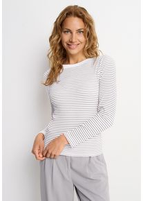 Langarmshirt Lascana, Damen, Gr. 32/34, blau (creme, marine gestreift), Rippware, Obermaterial: 95% Baumwolle, 5% Elasthan, gestreift, figurbetont h&uuml;ftlang, Rundhals, Shirts Langarmshirt, aus Rippware, Streifenshirt