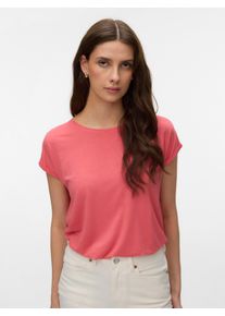 V&eacute;ro Moda Rundhalsshirt VERO MODA "VMLAVA PLAIN SS TOP LUREX STRIPE", Damen, Gr. XL, coral paradise stripes:gold lurex, Jersey, Obermaterial: 82% Viskose, 8% Polyester, 5% Elasthan, 5% metallisierte Fasern, gestreift, relaxed fit normal, Rundhals, Umschlagsaum, Shirts Rundhalsshirt, Viskosemischung, loose fit