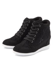 Sneaker Lascana "Freizeitschuh, Keilstiefelette, Stiefelette", Damen, Gr. 38, blau (schwarz), Obermaterial: 100% Textilmaterial. Decksohle: 100% Lederimitat. Futter: 100% Textilmaterial. Laufsohle: 100% Synthetik, unifarben, Basic, Schuhe Sneaker, mit innenliegendem Keilabsatz und Spitzendetails, Topseller
