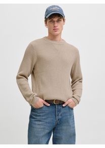 Jack & Jones Rundhalspullover JACK & JONES "JJEDOVER KNIT CREW NECK SN", Herren, Gr. S, gelb (moonbeam), Strick, Obermaterial: 42% Baumwolle, 40% Polyacryl, 18% Polyester, unifarben, regular fit normal, Rundhals, Rippstrickb&uuml;ndchen, Pullover Rundhalspullover, Baumwollmischung, regular fit