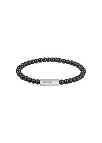 Armband BOSS "SPHERE BEADS", edelstahlfarben, schwarz, schwarz, Armb&auml;nder, Damen, 19cm, Edelstahl, Armband, mit Onyx oder H&auml;matit