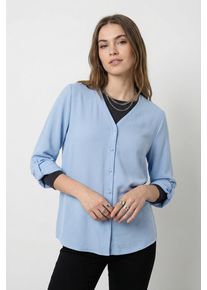 Shirtbluse Only "ONLJANA METTE V-NECK LS SHIRT NOOS WVN", Damen, Gr. M, chambray blau, Web, Obermaterial: 100% Polyester, unifarben, regular fit normal, V-Ausschnitt, mit Aufschlag, Blusen Shirtbluse
