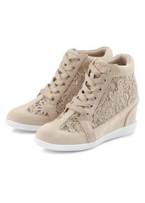 Sneaker Lascana "Freizeitschuh, Keilstiefelette, Stiefelette", Damen, Gr. 39, beige, Obermaterial: 100% Textilmaterial. Decksohle: 100% Lederimitat. Futter: 100% Textilmaterial. Laufsohle: 100% Synthetik, unifarben, Basic, Schuhe Sneaker, mit innenliegendem Keilabsatz und Spitzendetails, Topseller