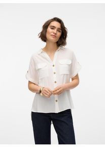 V&eacute;ro Moda Kurzarmbluse VERO MODA "VMBUMPY S/S SHIRT WVN GA NOOS", Damen, Gr. XL, wei&szlig; (snow wei&szlig;), Web, Obermaterial: 100% Viskose, unifarben, regular fit normal, V-Ausschnitt, mit Aufschlag, Blusen Kurzarmbluse, Viskose, regular fit