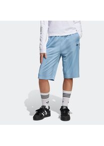 Shorts adidas originals "FUSS", Damen, Gr. 134, N-Gr, ash blau, schwarz,, Obermaterial: 100% Polyester, Hosen Shorts, f&uuml;r Kinder, mit Allover-Print, aus Polyester, mit Mesh-Futter