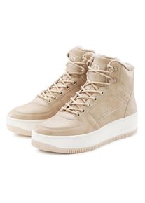 Sneaker ELBSAND "Freizeitschuh, Halbschuh, High Top Sneaker, Turnschuh, Schn&uuml;rschuh", Damen, Gr. 42, beige, Obermaterial: 100% Synthetik. Decksohle: 100% Textilmaterial. Futter: 100% Textilmaterial. Laufsohle: 100% Synthetik, unifarben, Schuhe Sneaker, Schn&uuml;rhalbschuh mit kuscheligem Warmfutter, Topseller
