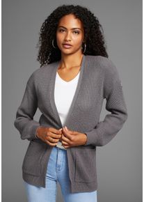 Strickjacke Kangaroos, Damen, Gr. 40/42, grau, Strick, Obermaterial: 100% Polyacryl, gerade h&uuml;ftbedeckend, V-Ausschnitt, Puff&auml;rmel Rippstrickb&uuml;ndchen, Strickjacken Strickjacke, aus kuscheligem Strick