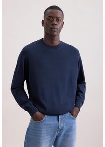 Strickpullover Seidensticker "Schwarze Rose", Herren, Gr. S, dunkelblau, 60% Baumwolle, 40% Leinen, unifarben, regular fit, Rundhals, Pullover Strickpullover, 1/1 Rundhals Uni