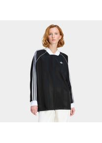 Langarmshirt adidas originals "3-STREIFEN JACQUARD LONGSLEEVE", Damen, Gr. XS, schwarz, Obermaterial: 100% Polyester, V-Ausschnitt, Shirts Langarmshirt