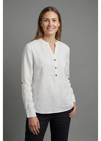Langarmbluse Freequent "FQLAVA-SHIRT", Damen, Gr. XL, wei&szlig; (brilliant wei&szlig;), Web, Obermaterial: 55% Leinen, 45% Viskose, meliert, unifarben, bequem h&uuml;ftbedeckend, V-Ausschnitt, Manschette, Blusen Langarmbluse, Leinenmix, mit V-Ausschnitt geschlitzt