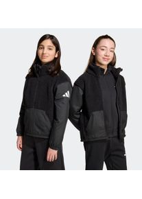 Fleecejacke adidas Sportswear "F&Uuml;R KINDER", Kinder, Gr. 164, schwarz-wei&szlig; (schwarz, wei&szlig;), Obermaterial: 100% Polyester, Jacken Fleecejacke