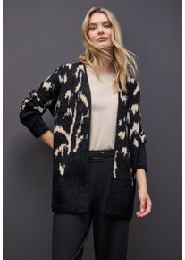 Cardigan Street One, Damen, Gr. 40, anthra grau, Strick, Obermaterial: 60% Polyester, 40% Baumwolle, Jacquardmuster, regular fit Po-bedeckend, Rundhals, Strickjacken Cardigan, mit Jacquardmuster