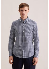 Businesshemd Seidensticker, Damen, Gr. S (38), normale &Auml;rmell&auml;ngen, dunkelblau, 100% Baumwolle, kariert, slim fit, 2-Knopf-Manschette, Hemden Businesshemd, Slim 1/1 Button-Down-Kragen Karo