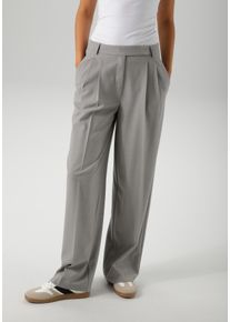 Anzughose Aniston CASUAL, Damen, Gr. 46, N-Gr, grau (hellgraumeliert), Web, Obermaterial: 62% Polyester, 34% Viskose, 4% Elasthan, meliert, l&auml;ssig geschnitten lang, Hosen Anzughose, mit Bundfalten