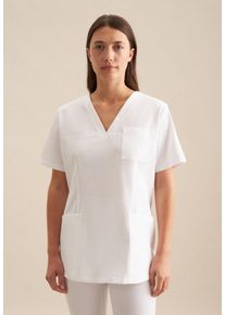 Funktionshemd Seidensticker, Damen, Gr. XXL45-46, normale &Auml;rmell&auml;ngen, wei&szlig;, 60% Baumwolle, 40% Polyester, unifarben, regular fit, V-Ausschnitt, gerader Abschluss, Hemden Funktionshemd, Uni, Topseller