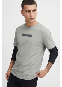 T-Shirt Blend "BHKEMUEL BB LOGO S/S TEE", Herren, Gr. 4XL, griffin, Single Jersey, Obermaterial: 100% Baumwolle, bedruckt, regular fit normal, Rundhals, Shirts T-Shirt, in gro&szlig;en Gr&ouml;&szlig;en