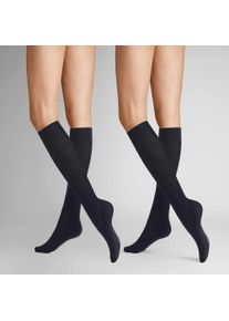 Kniestr&uuml;mpfe Hudson "Kniestrumpf Only 2-Pack", Damen, Gr. 39-42, blau (marine 0337), Obermaterial: 75% Schurwolle WV. 23% Polyamid PA. 2% Elasthan EL., Socken Kniestr&uuml;mpfe