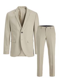 Jack & Jones Anzug JACK & JONES "JPRFRANCO Extra schmal, pflegeleicht, stilvoll mit fallendem Revers", Herren, Gr. 52, N-Gr, aluminum, Web, Obermaterial: 78% Polyester, 17% Viskose, 5% Elasthan, unifarben, slim fit, Anz&uuml;ge Anzug, Materialmix, slim fit