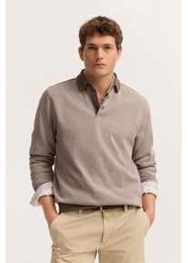 Polokragenpullover Bugatti "Modern Fit", Herren, Gr. M, 40, beige, Sweatware, 70% Baumwolle, 25% Polyester, 5% Elasthan, unifarben, normal, Pullover Polokragenpullover, mit Druckkn&ouml;pfen