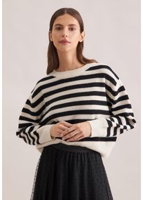 Strickpullover Seidensticker, Damen, Gr. S, schwarz, 80% Wolle, 15% Polyamid, 5% Kaschmir, gestreift, oversize, Rundhals, Pullover Strickpullover, 1/1 Rundhals Gestreift