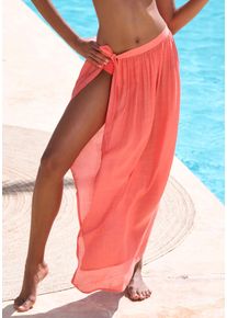 Wickelrock Bruno Banani, Damen, Gr. 44, koralle, Cr&ecirc;pe, Obermaterial: 60% Viskose, 40% Polyester, transparent, unifarben, figurumspielend lang, R&ouml;cke Wickelrock, aus b&uuml;gelfreier Cr&ecirc;peware