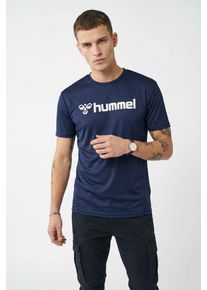 Trainingsshirt Hummel "HMLLOGO JERSEY S/S", Damen, Gr. M (48/50), marine, Obermaterial: 100% Polyester, normal normal, Rundhals, Shirts Trainingsshirt, normale Passform, kurze &Auml;rmel, atmungsaktives Material