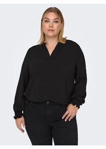 Shirtbluse Only CARMAKOMA "CARMETTA LIFE V-NECK TOP WVN NOOS", Damen, Gr. 52, schwarz, Web, Obermaterial: 100% Polyester, unifarben, regular fit normal, V-Ausschnitt, B&uuml;ndchen, Blusen Shirtbluse, Kunstfaser, regular fit